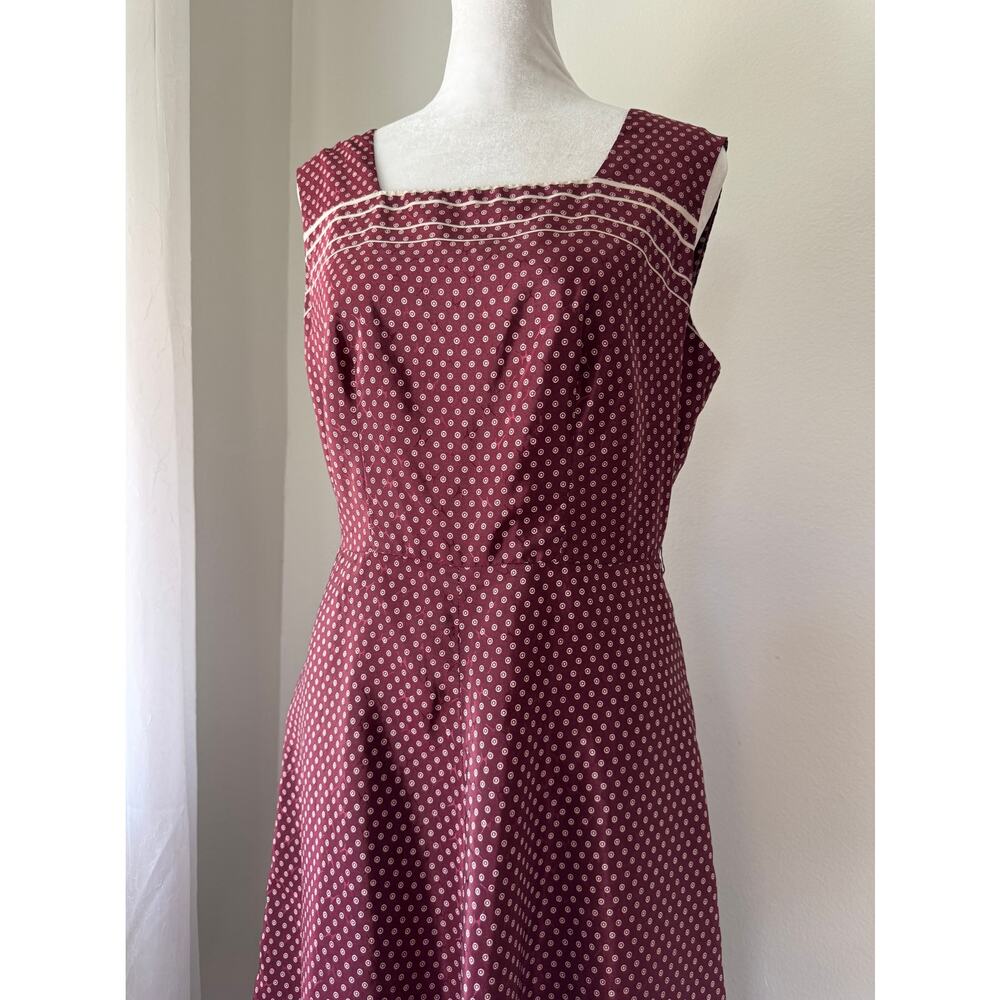 Vintage ‘80s Handmade Burgundy Circle Print Sleeveless Knee Length Dress